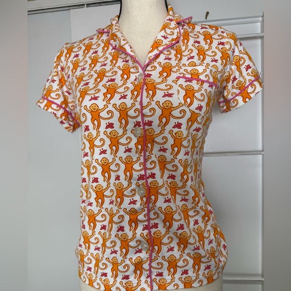 Roller Rabbit Monkey Pajama Top Only Polo Short Sleeve Cotton Size XXS - Picture 1 of 4
